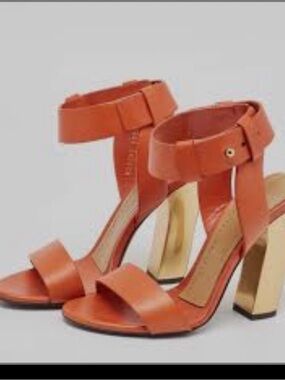 Tom Ford Orange Leather Ankle-Strap Block Heels